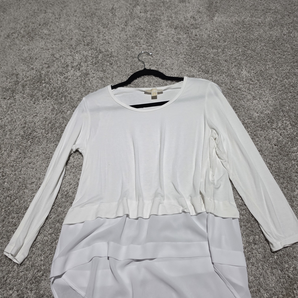 MICHAEL Michael Kors White Layered Mixed-Media Long-Sleeve Top